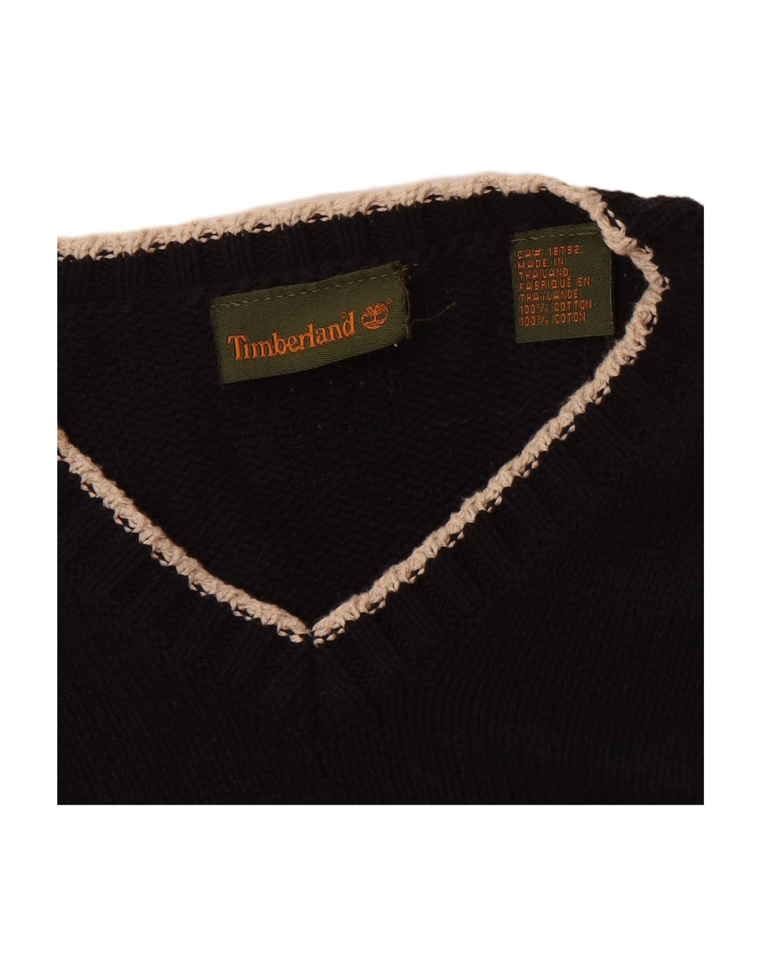 TIMBERLAND Mens V-Neck Jumper Sweater Large Navy Blue Cotton