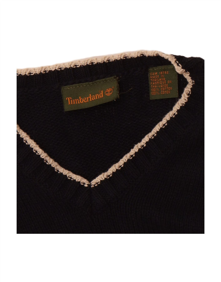TIMBERLAND Mens V-Neck Jumper Sweater Large Navy Blue Cotton