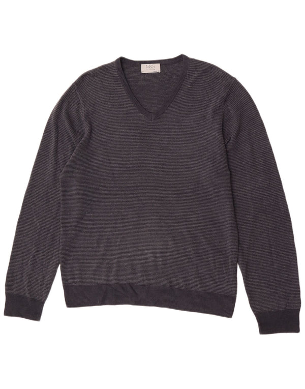 Marks & Spencer Herre V-hals sweater Medium Navy Blue Nålestribe