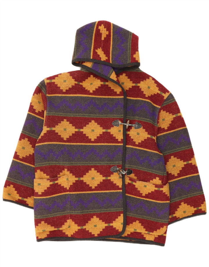 Vintage Dame Hooded Duffle Jacket UK 14 Large Multicolored Geometric