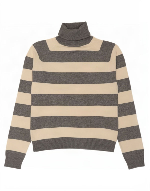 Zara Womens Crop Roll Neck Jumper Sweater UK 10 Small Grey Striped Cotton