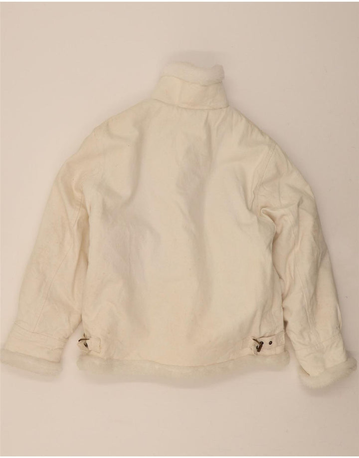VINTAGE Herre Denim Sherpa Jacket UK 40 Stor Hvid Bomuld