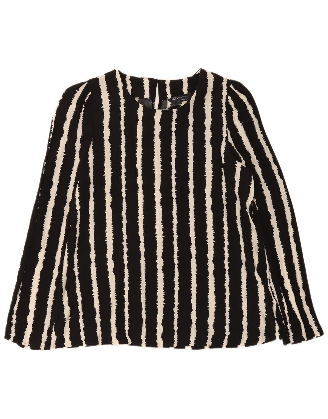 Marks & Spencer Dame Langærmet Bluse Top UK 10 Lille Sort Stribet