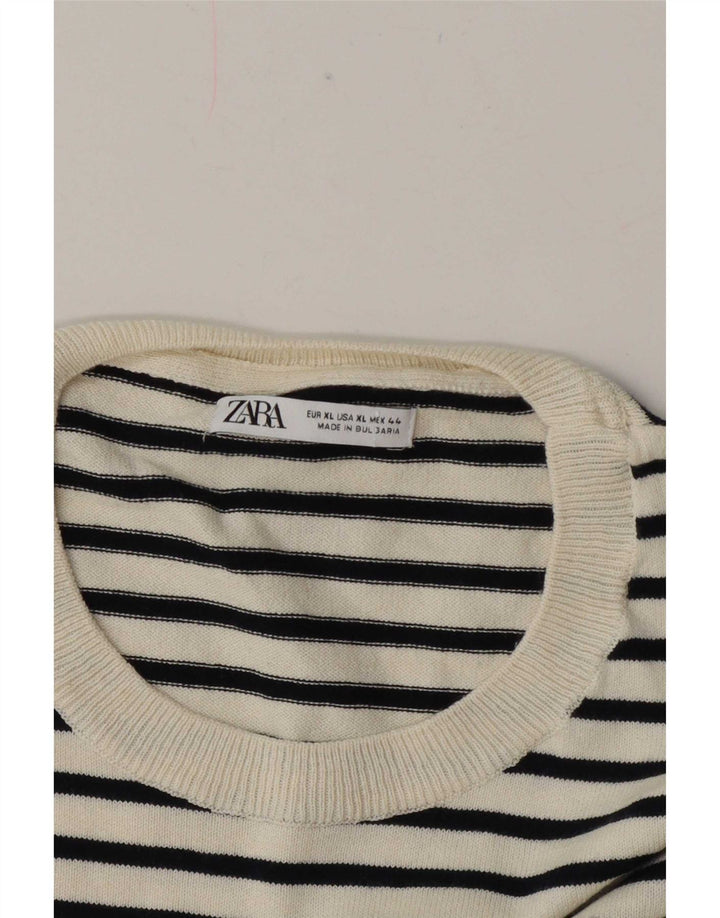 Zara Regular T-Shirt Top UK 18 XL Hvidstribet