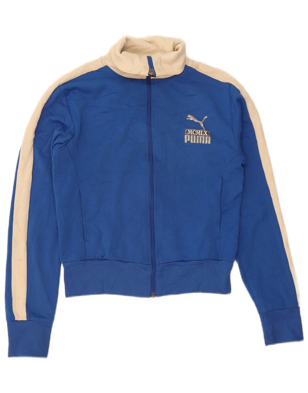 Puma Womens Graphic Crop Tracksuit Top Jacket UK 10 Small Blue Colourblock
