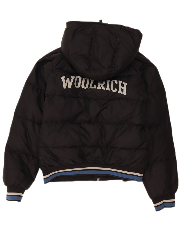 Woolrich drenge grafisk polstret hættejakke 11-12 år sort nylon
