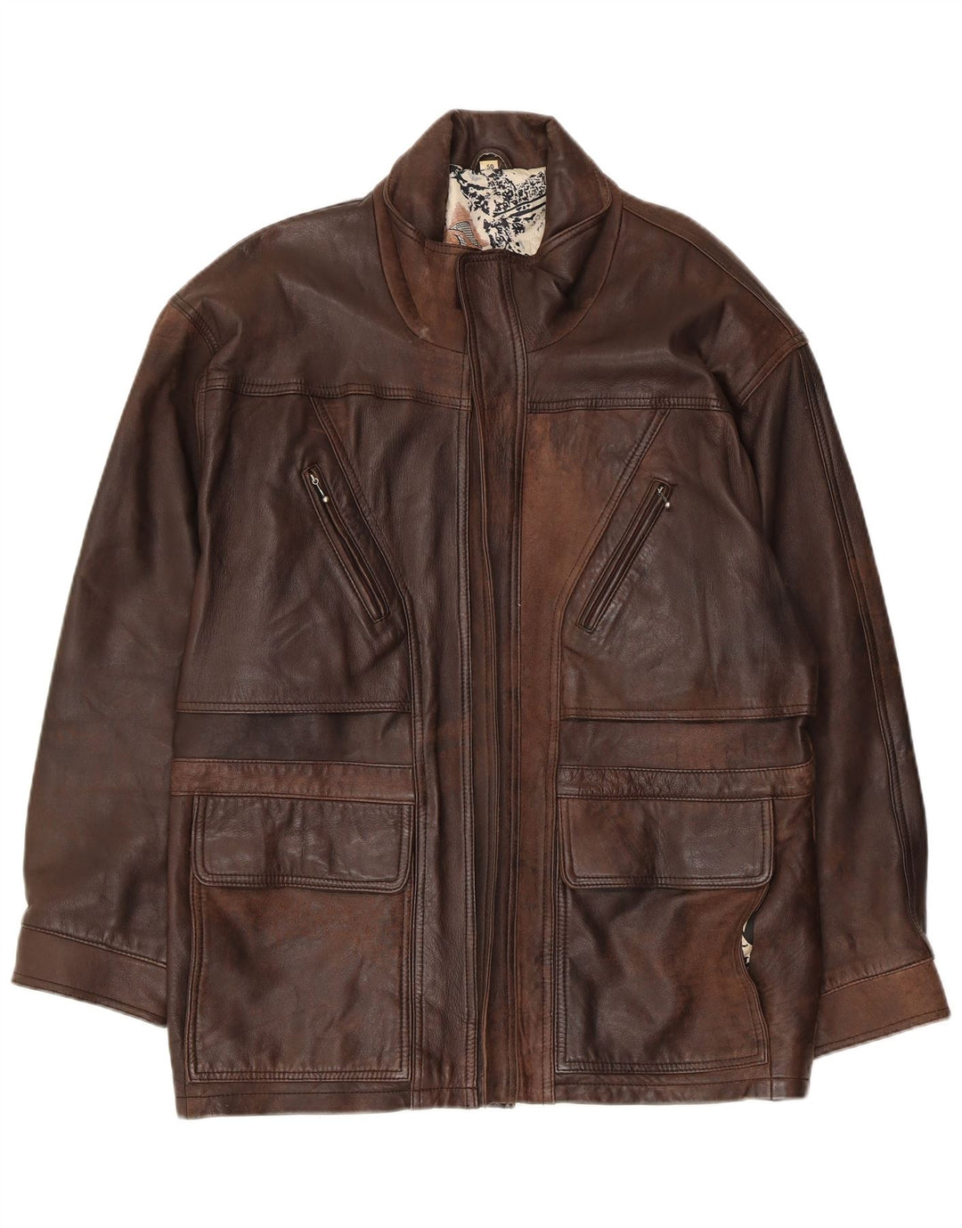 VINTAGE Læderfrakke til mænd EU 50 Stor brunt læder