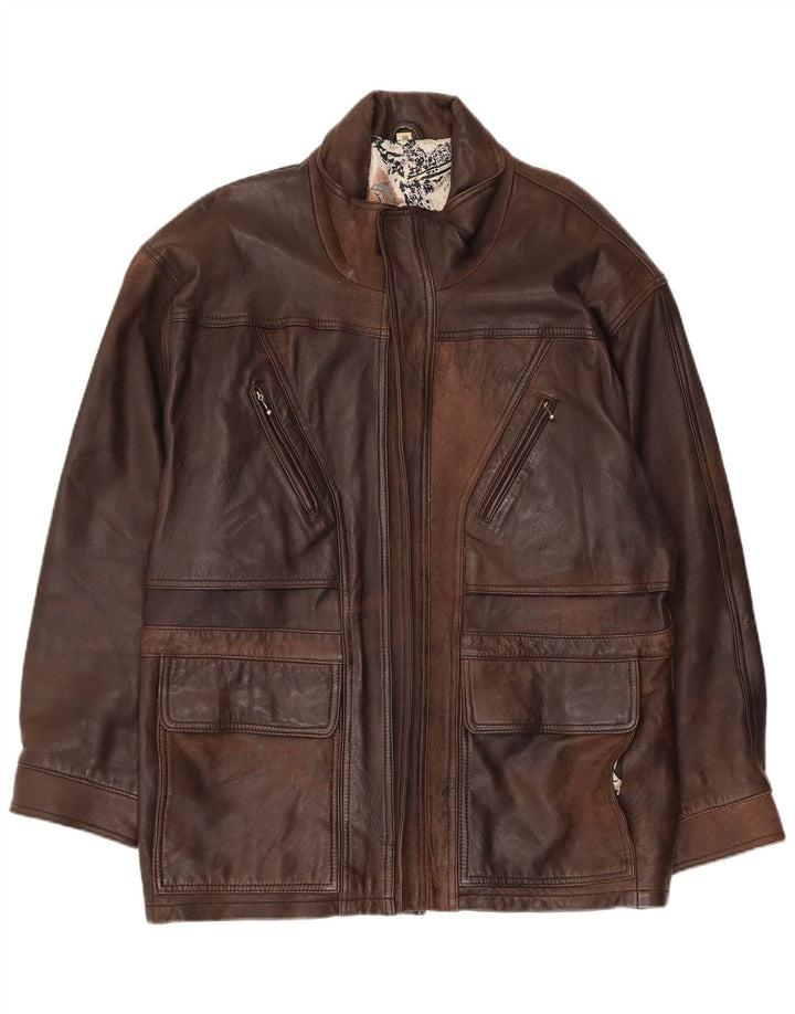 VINTAGE Læderfrakke til mænd EU 50 Stor brunt læder