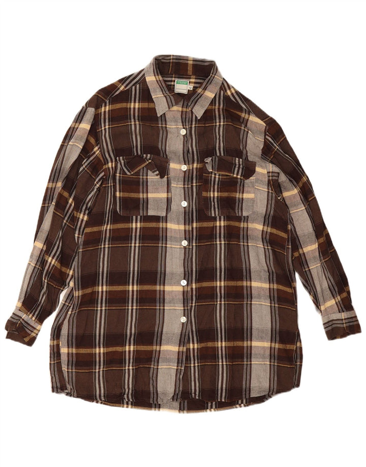 Benetton dameskjorte IT 42 Medium brun ternet viskose