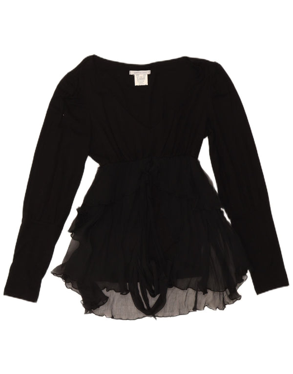 Germano Zama Dame Langærmet Asymmetrisk Bluse Top UK 14 Large Black