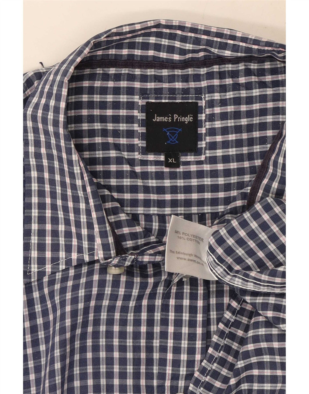 James Pringle kortærmet herreskjorte XL marineblå ternet polyester