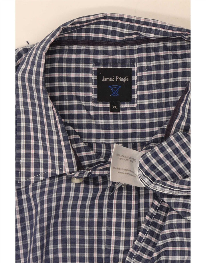 James Pringle kortærmet herreskjorte XL marineblå ternet polyester