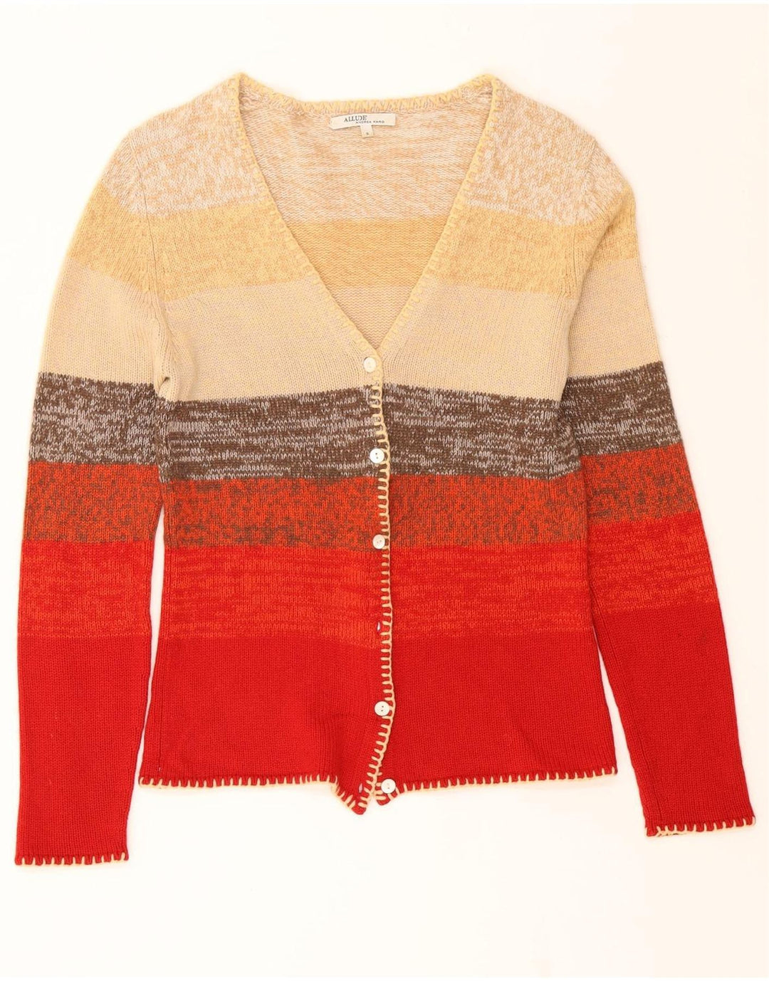 VINTAGE Womens Cardigan Sweater UK 10 Small Red Striped Vintage Vintage and Second-Hand Vintage from Messina Hembry 