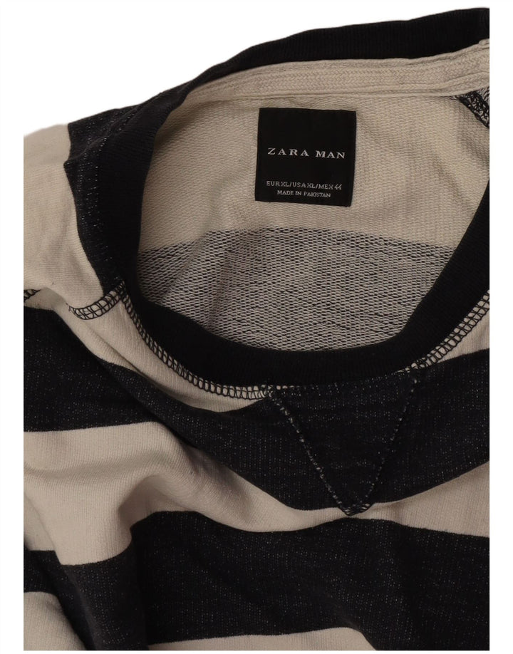 Zara Herre Sweatshirt Jumper XL Off White Stribet bomuld