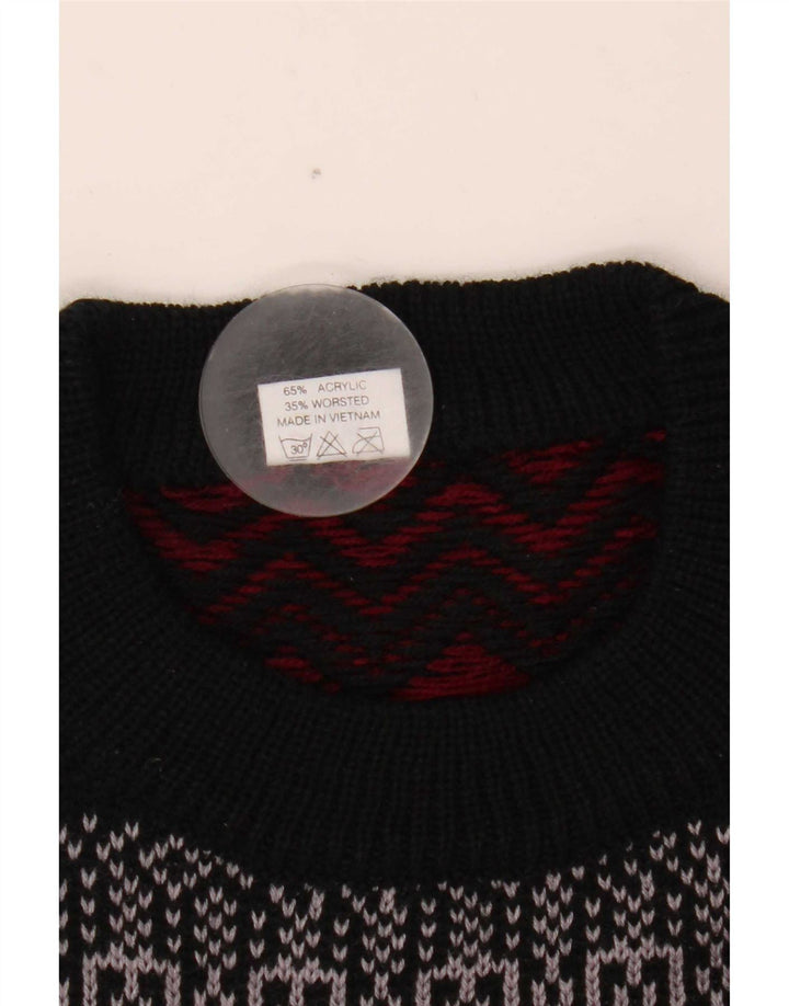 Vintage herre rund hals sweater stor flerfarvet Fair Isle akryl