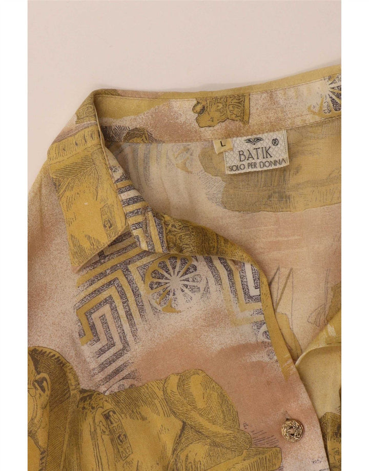 Vintage kvinders abstrakt mønster skjorte bluse UK 16 Large Yellow