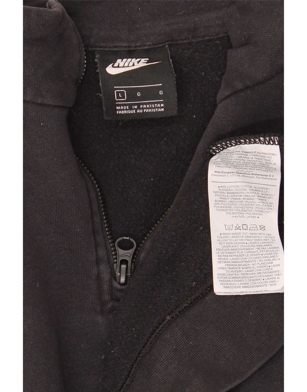 Nike Dame Oversized Zip Neck Sweatshirt Jumper UK 16 Large Black Bomuld