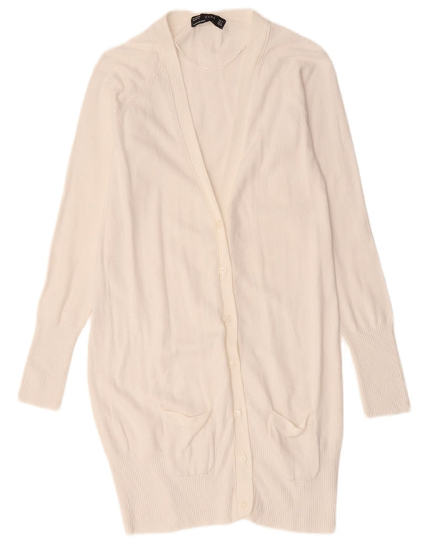 Zara Womens Longline Cardigan Sweater UK 14 Large White Bomuld