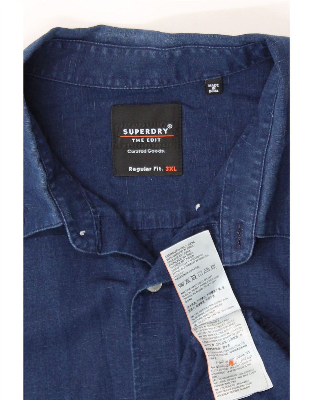 SUPERDRY Herre Regular Fit denimskjorte 3XL marineblå bomuld