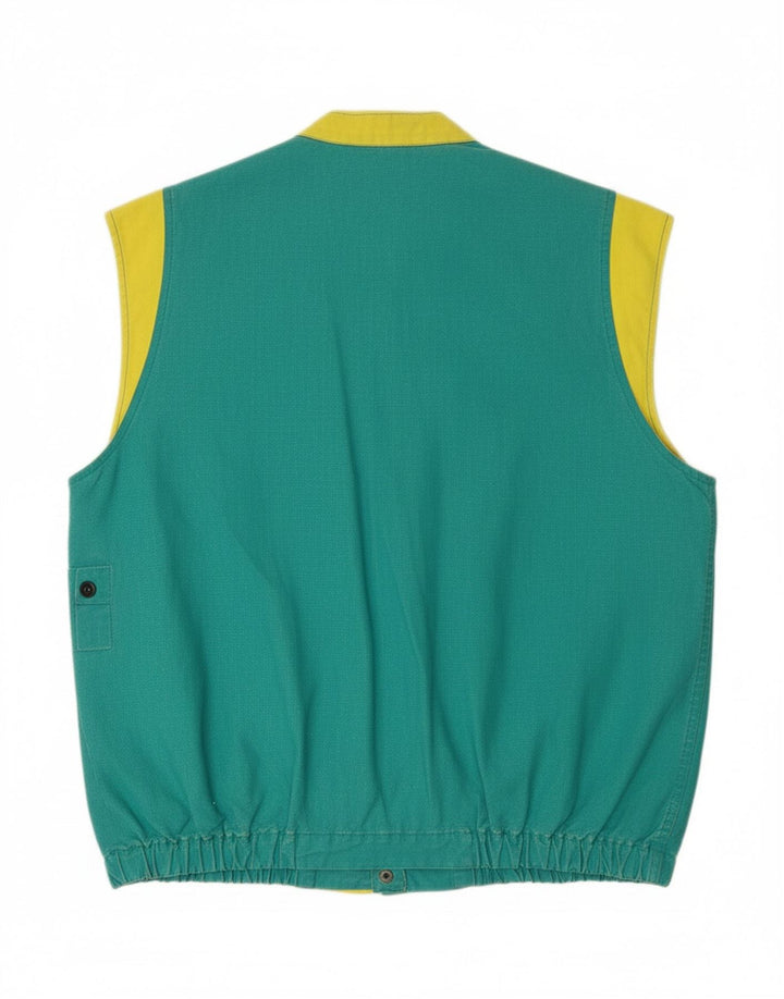 VINTAGE Mens Utility Gilet IT 48 Medium Green Colourblock Cotton