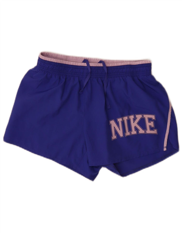 NIKE Dri Fit grafiske sportsshorts til kvinder UK 10 Small Blue Polyester