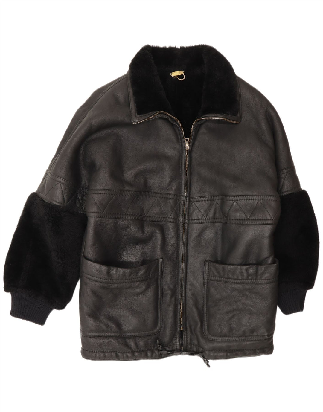 Vintage Herre Shearling Jacket UK 44 2XL Sort Shearling