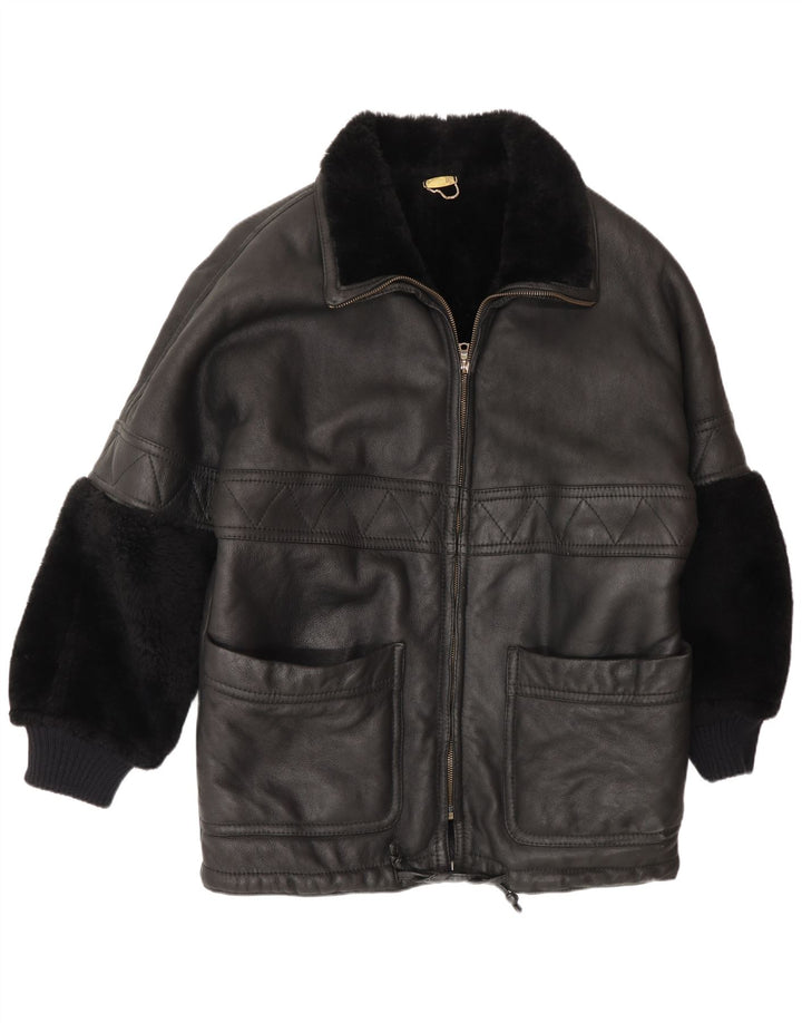 Vintage Herre Shearling Jacket UK 44 2XL Sort Shearling