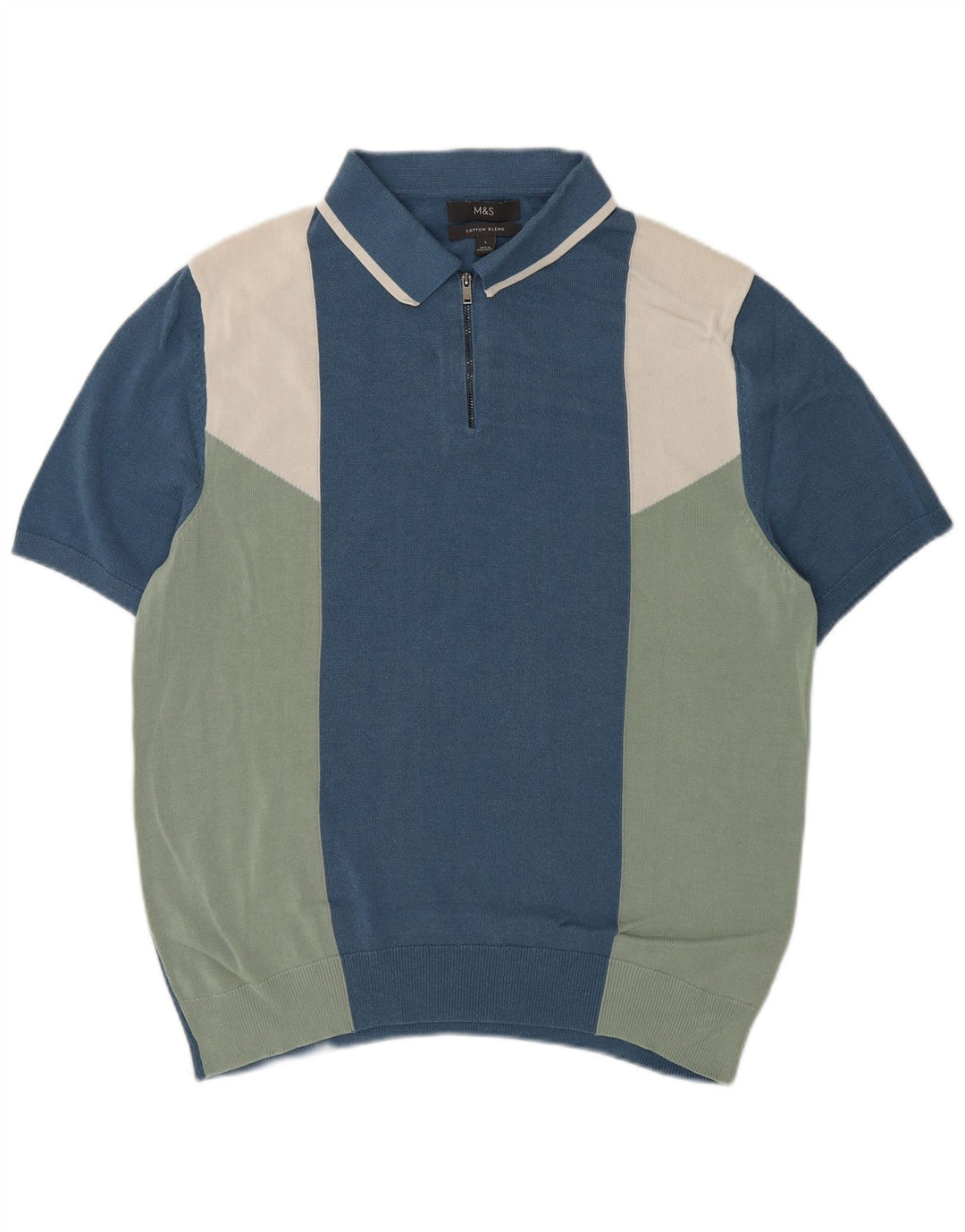 Marks & Spencer Herre Polo Neck trøje Sweater Large Blue Colourblock