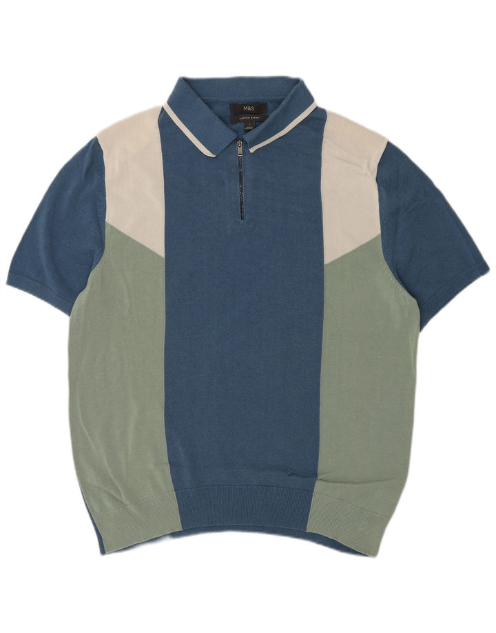 Marks & Spencer Herre Polo Neck trøje Sweater Large Blue Colourblock