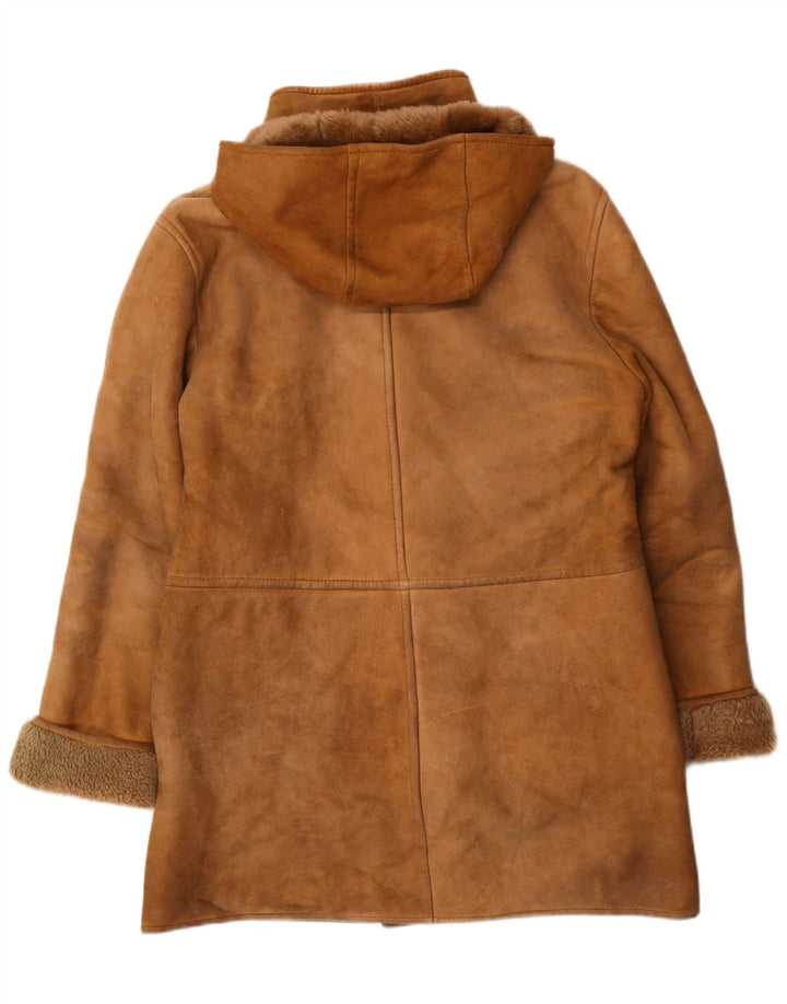 Vintage Herre Hooded Shearling Coat UK 36 Small Brown