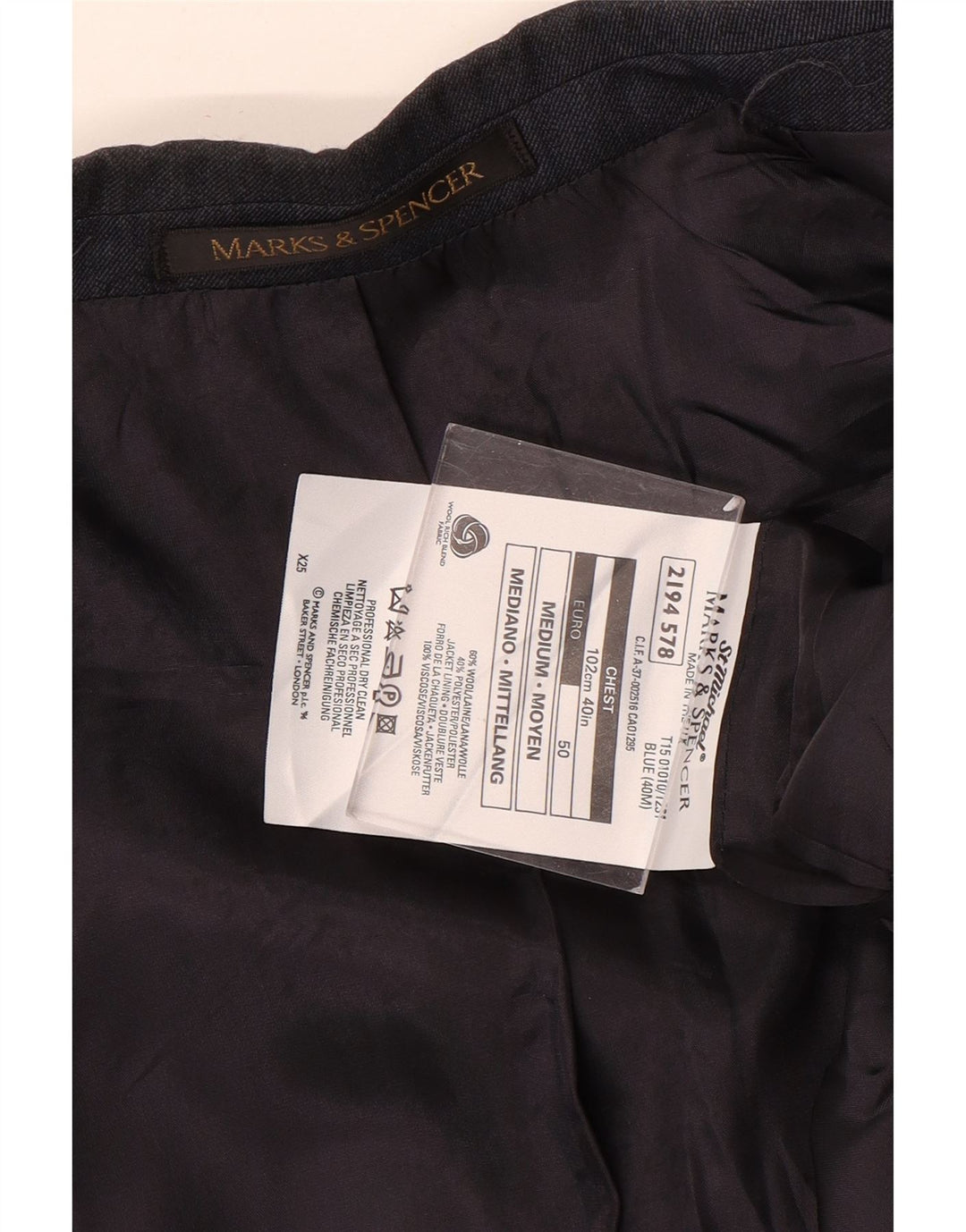 Marks & Spencer Herre St. Michael Blazer Jacket UK 40 Medium Navy Blue