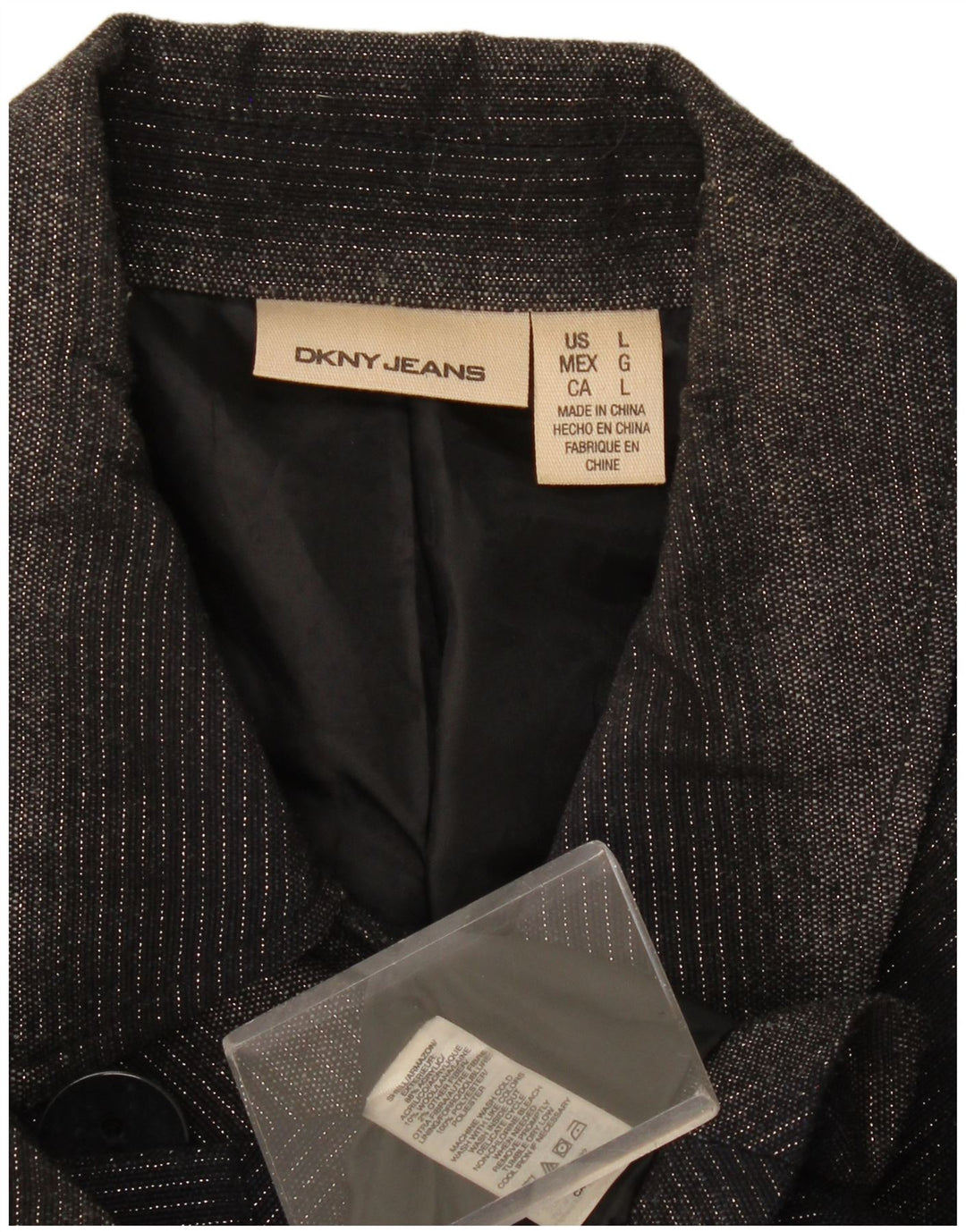 Dkny Dame Double Breasted Blazer Jacket UK 16 Large Grey Chevron Acrylic