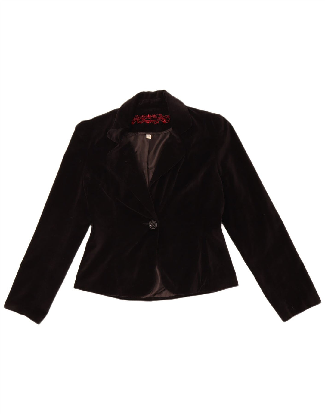 AMISU Dame 1 Knap Velvet Blazer Jacket EU 38 Medium Sort Bomuld