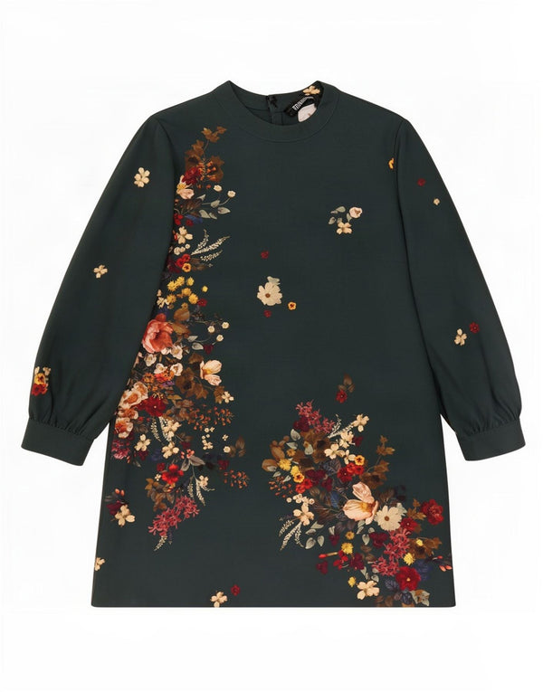 Zara Womens Long Sleeve Shift Dress UK 14 Large Green Floral