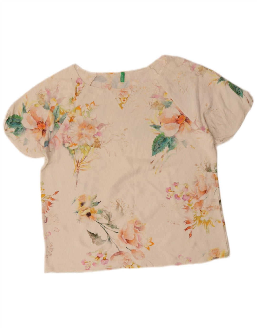 BENETTON Dame T-Shirt Top UK 16 Large Off White Floral