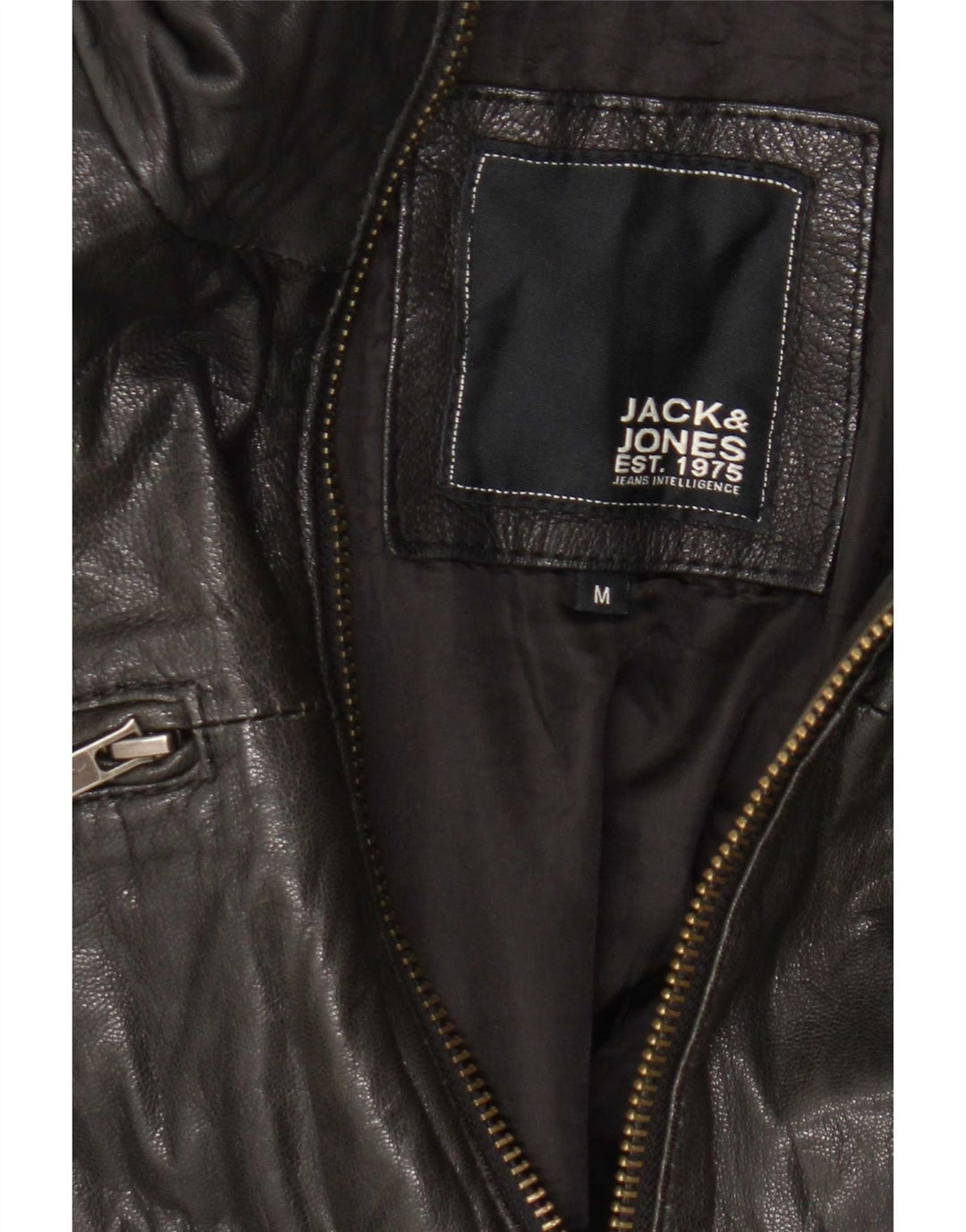 Jack & Jones Herre Læder Bomber Jacket UK 38 Medium Sort