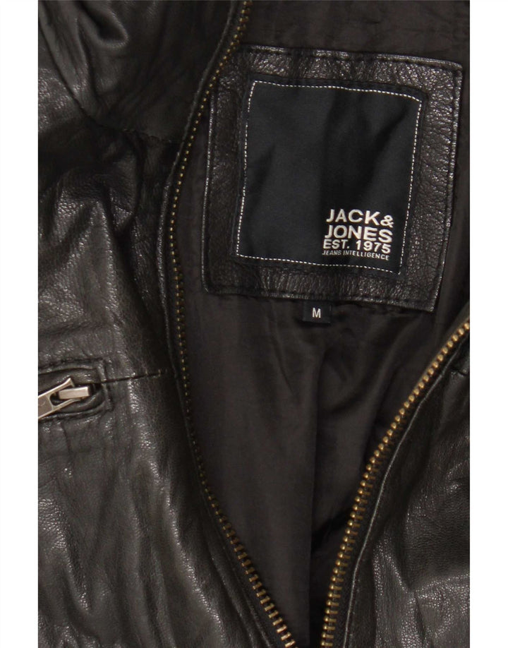 Jack & Jones Herre Læder Bomber Jacket UK 38 Medium Sort