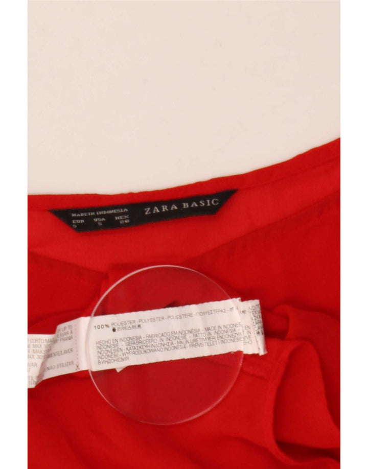 Zara Dame See Through Bluse Top UK 10 Lille Rød Polyester