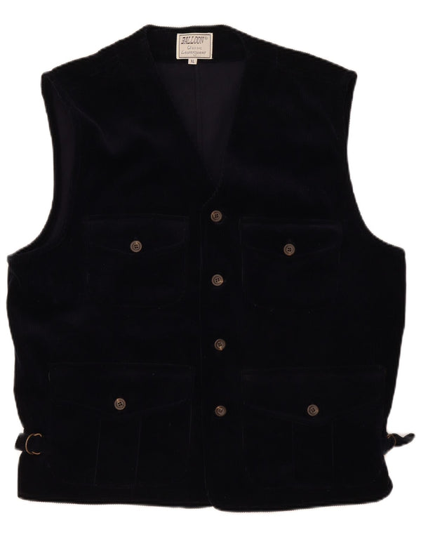 Vintage Herre Corduroy Gilet UK 42 XL Navy Blue Cotton