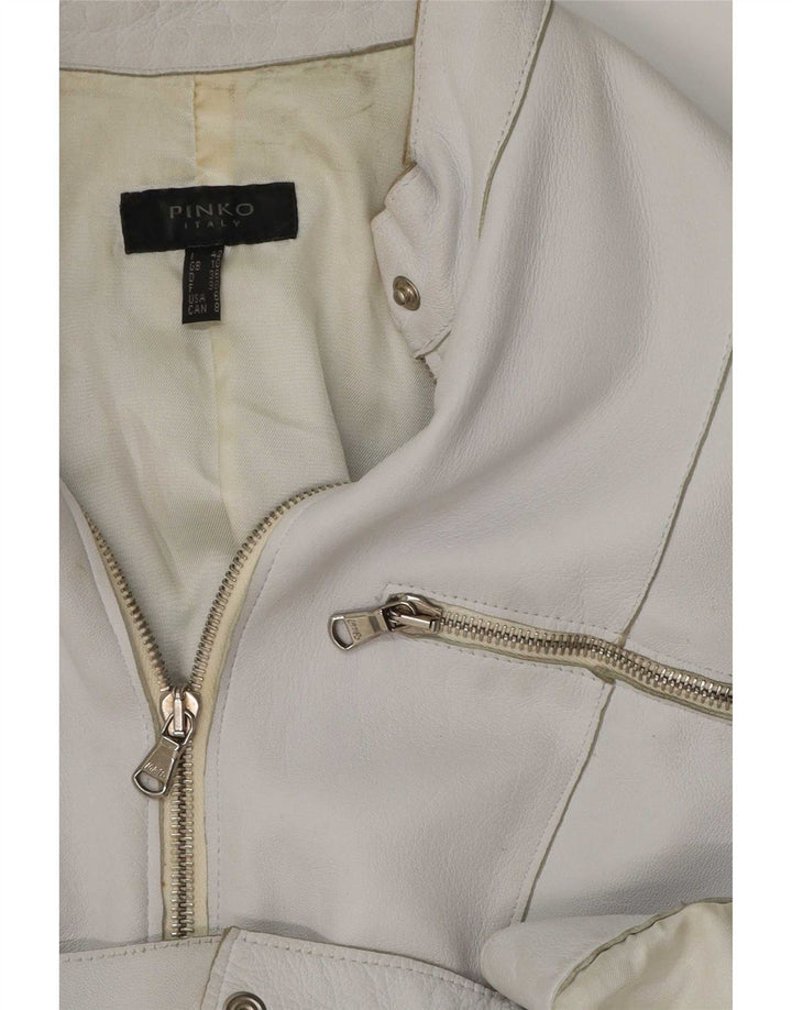 Pinko Læder Biker Jacket UK 10 Small White