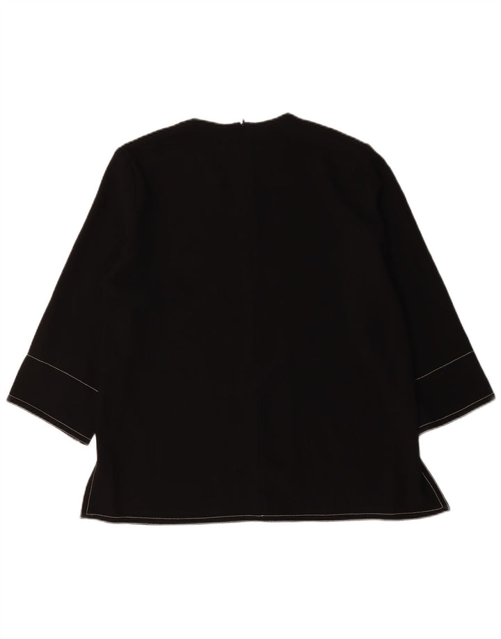 Zara Dame 3/4 ærmet bluse Top UK 16 Large Black Polyester