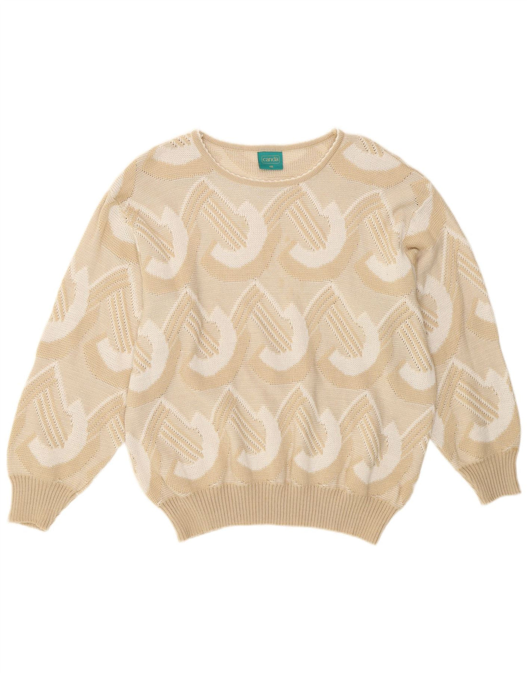 Canda Dame Boat Neck Jumper Sweater IT 48 XL Beige Geometrisk Akryl