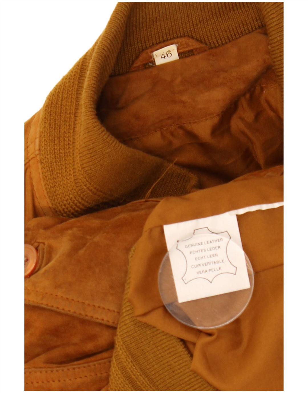 VINTAGE Herre Loose Fit Suede Bomber Jacket EU 46 Small Beige Læder