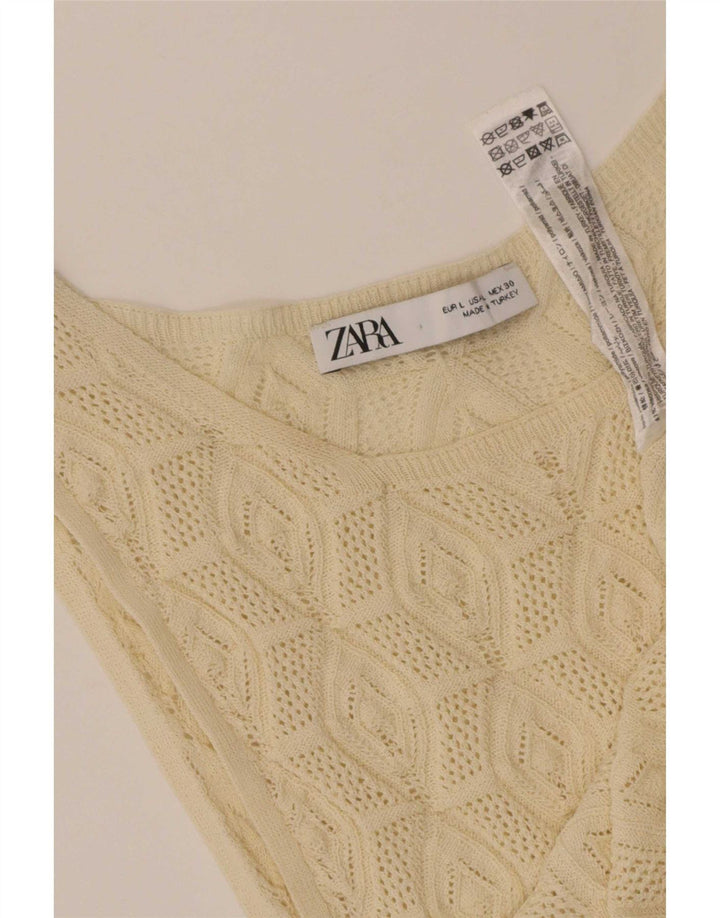 Zara Womens Knit Vest Top UK 14 Large Beige Polyamid