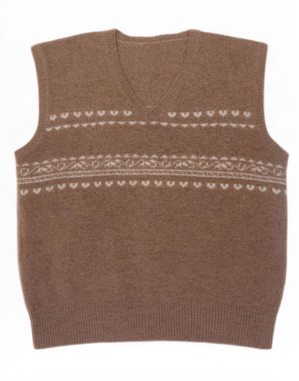 Vintage Dame Vest Tank Top UK 14 Medium Beige Fair Isle