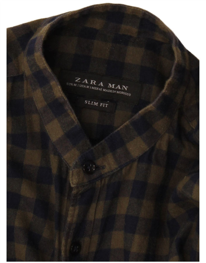 ZARA Herre Slim Fit Flanelskjorte Medium Khaki Ternet