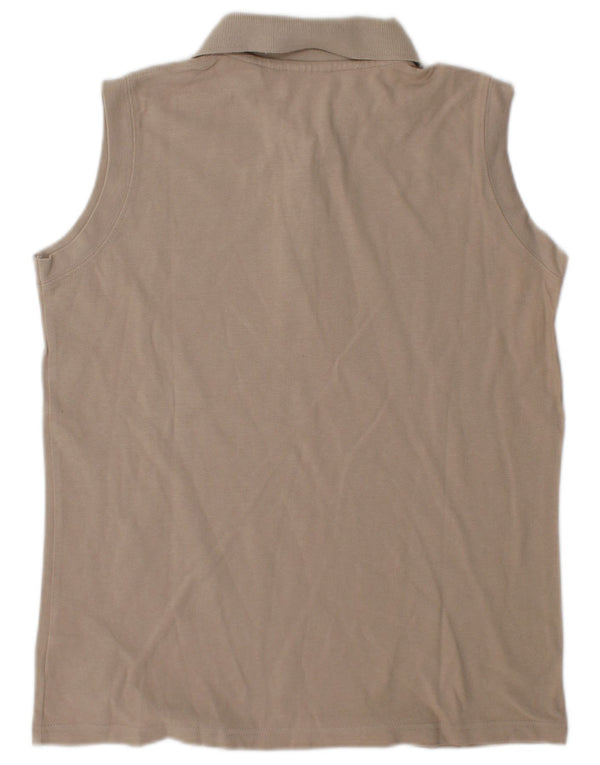 Ellesse Dame ærmeløs Polo Shirt UK 18 XL Beige Bomuld