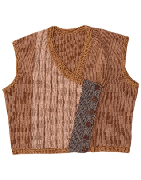 Vintage damestrikket vest UK 16 Stor beige stribet