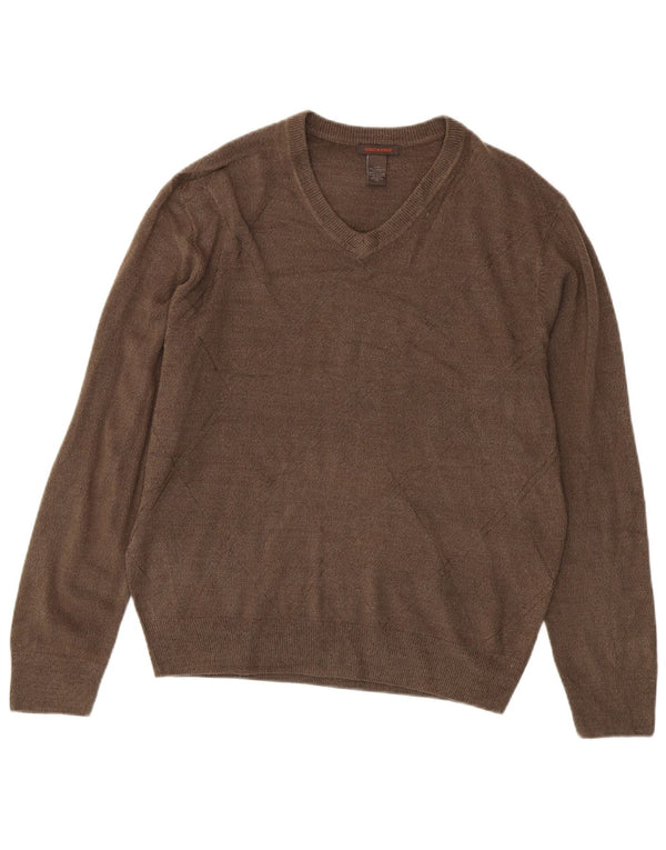 Dockers Mens V-Neck Jumper Sweater Large Brown Acrylic