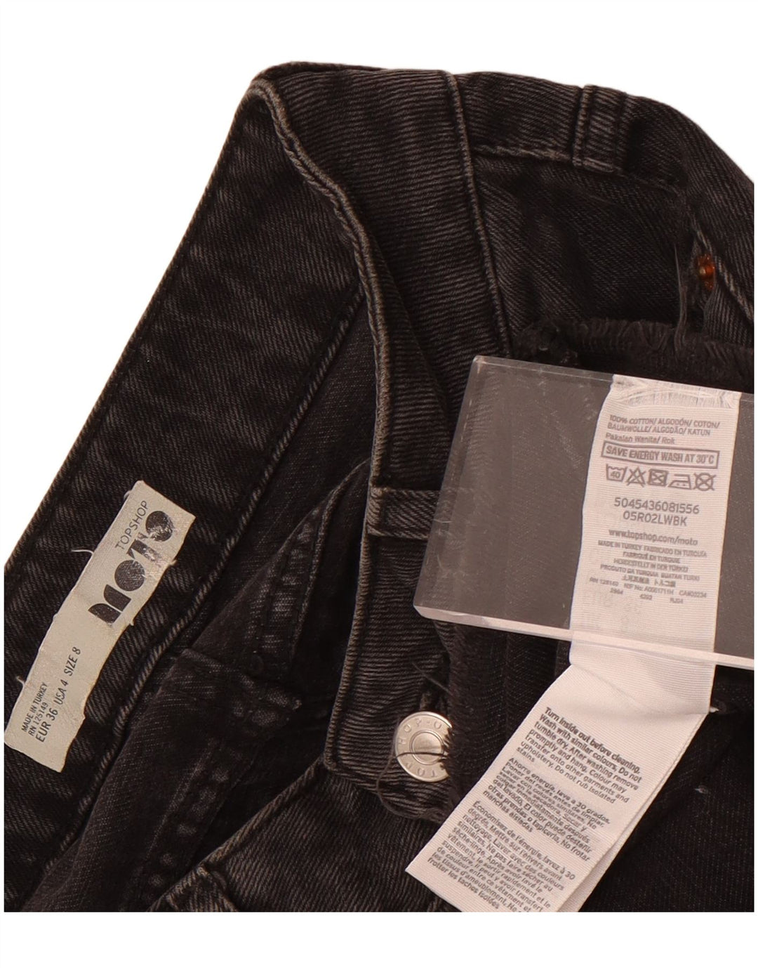 Topshop Dame Denim Nederdel UK 8 Small W26 Black Bomuld